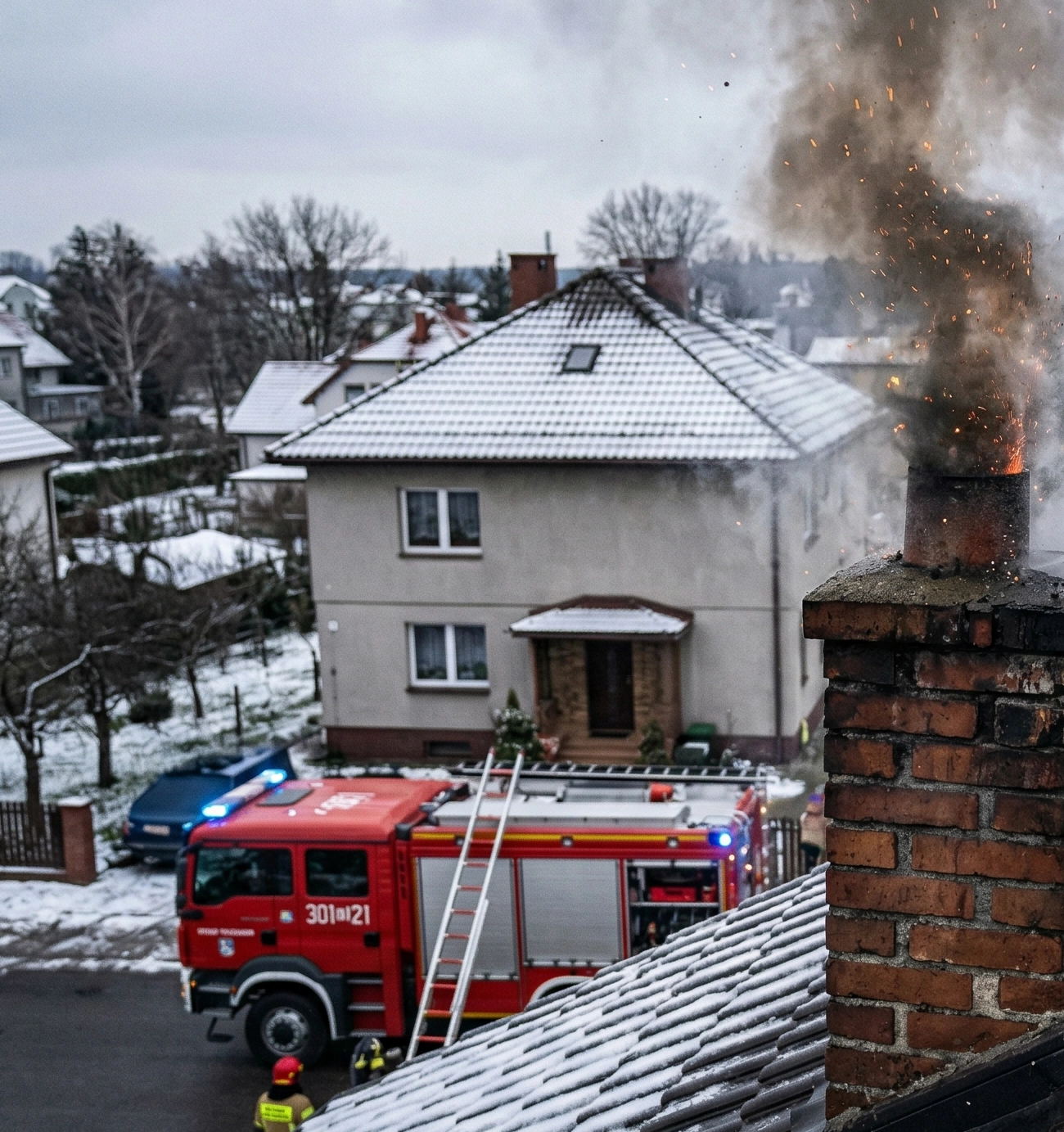 Pożar sadzy w kominie murowanym